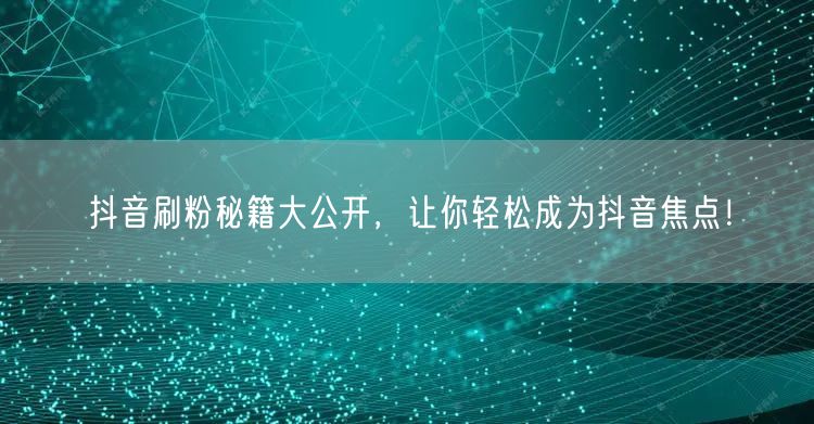 抖音刷粉秘籍大揭秘，助你快速涨粉成焦点！