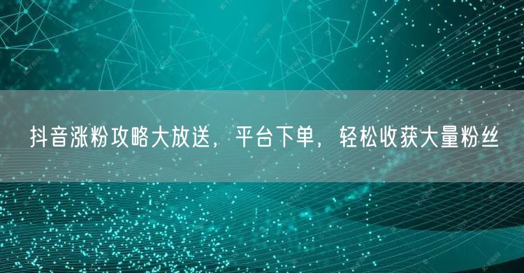 抖音涨粉攻略大放送，平台下单，轻松收获大量粉丝