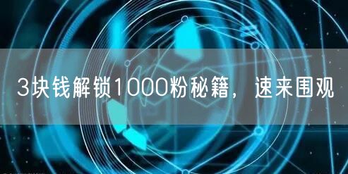 3块钱解锁1000粉秘籍，速来围观